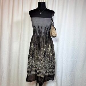 Y2K Boho Festival Strapless Dress S/M Black Sequin Mesh